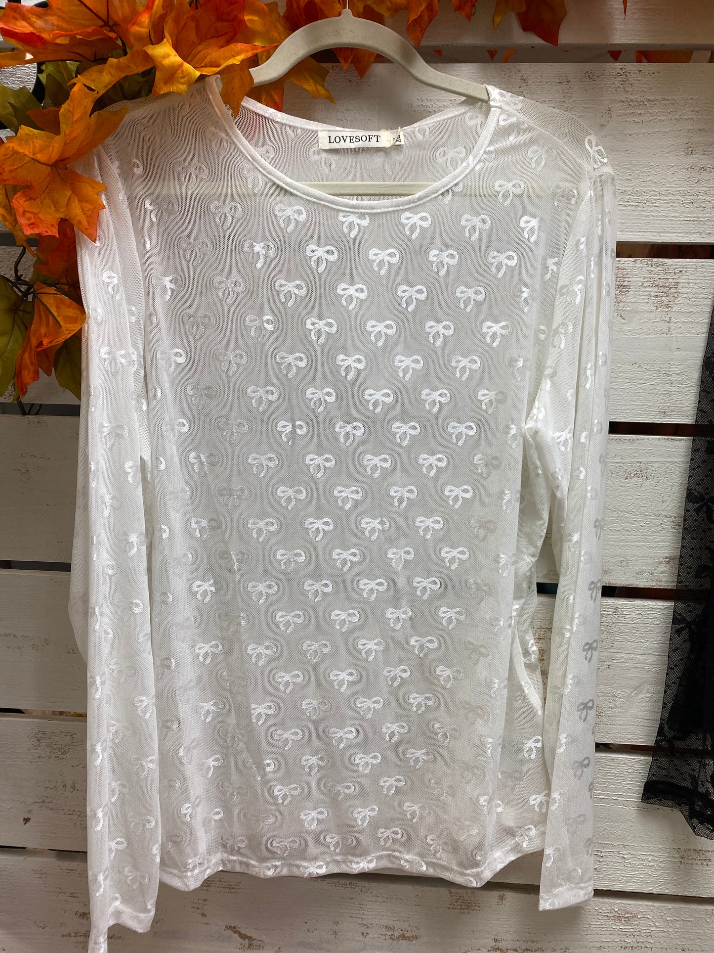 Bow Mesh Long Sleeve Top