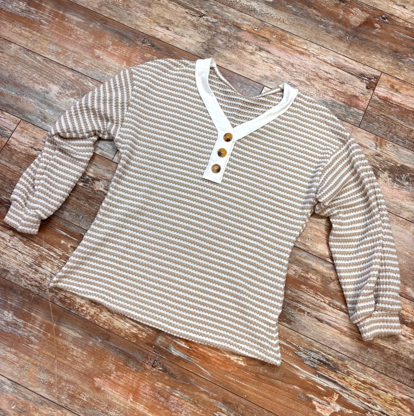 Striped Waffle Knit Long Sleeve Top