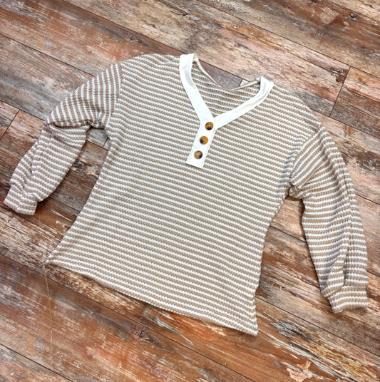Striped Waffle Knit Long Sleeve Top