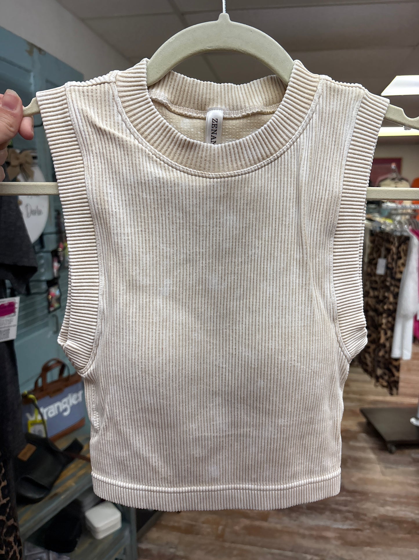 Zenana Stone Washed Ribbed Seamless Crop W/ Pads