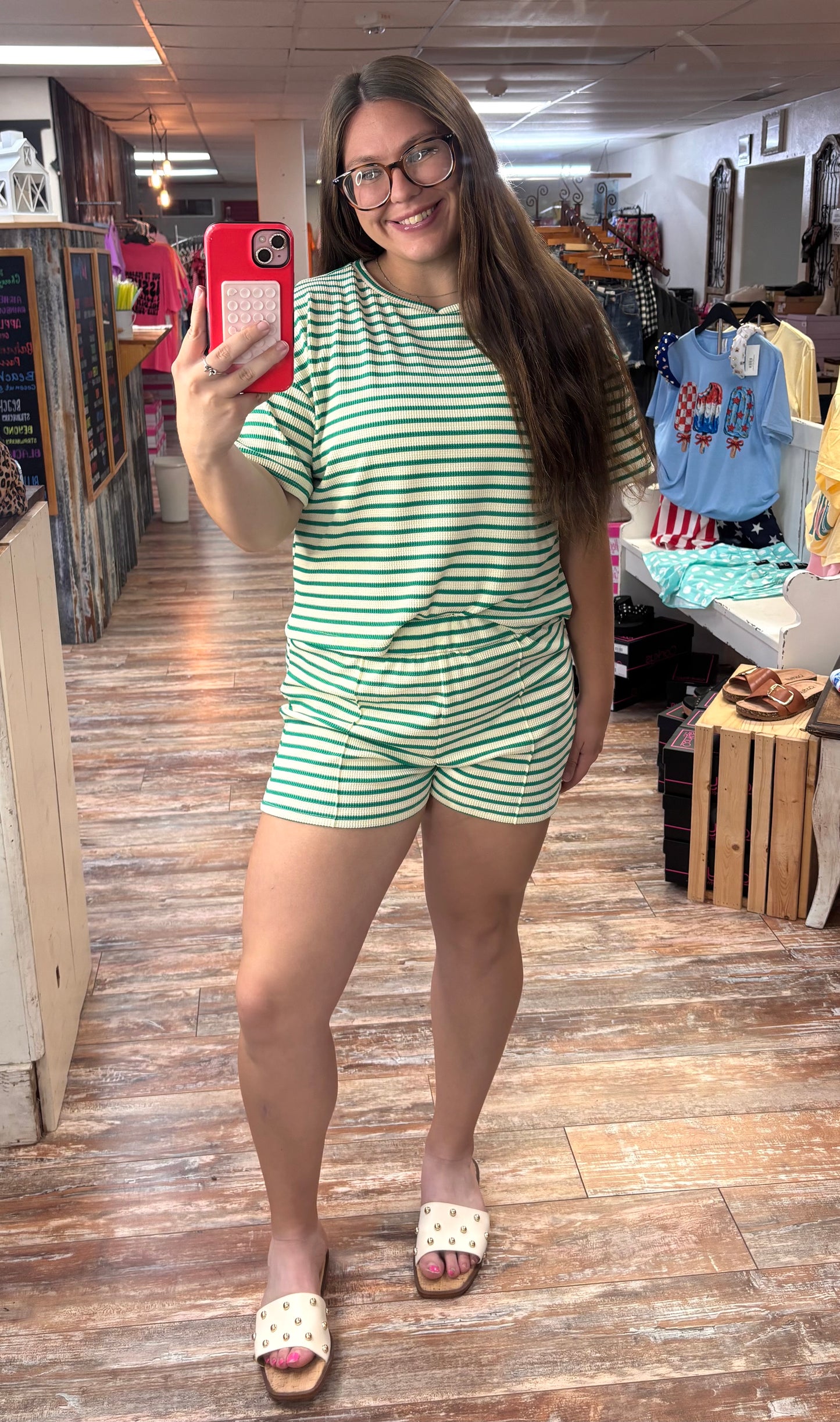 Green Stripe Knit Set