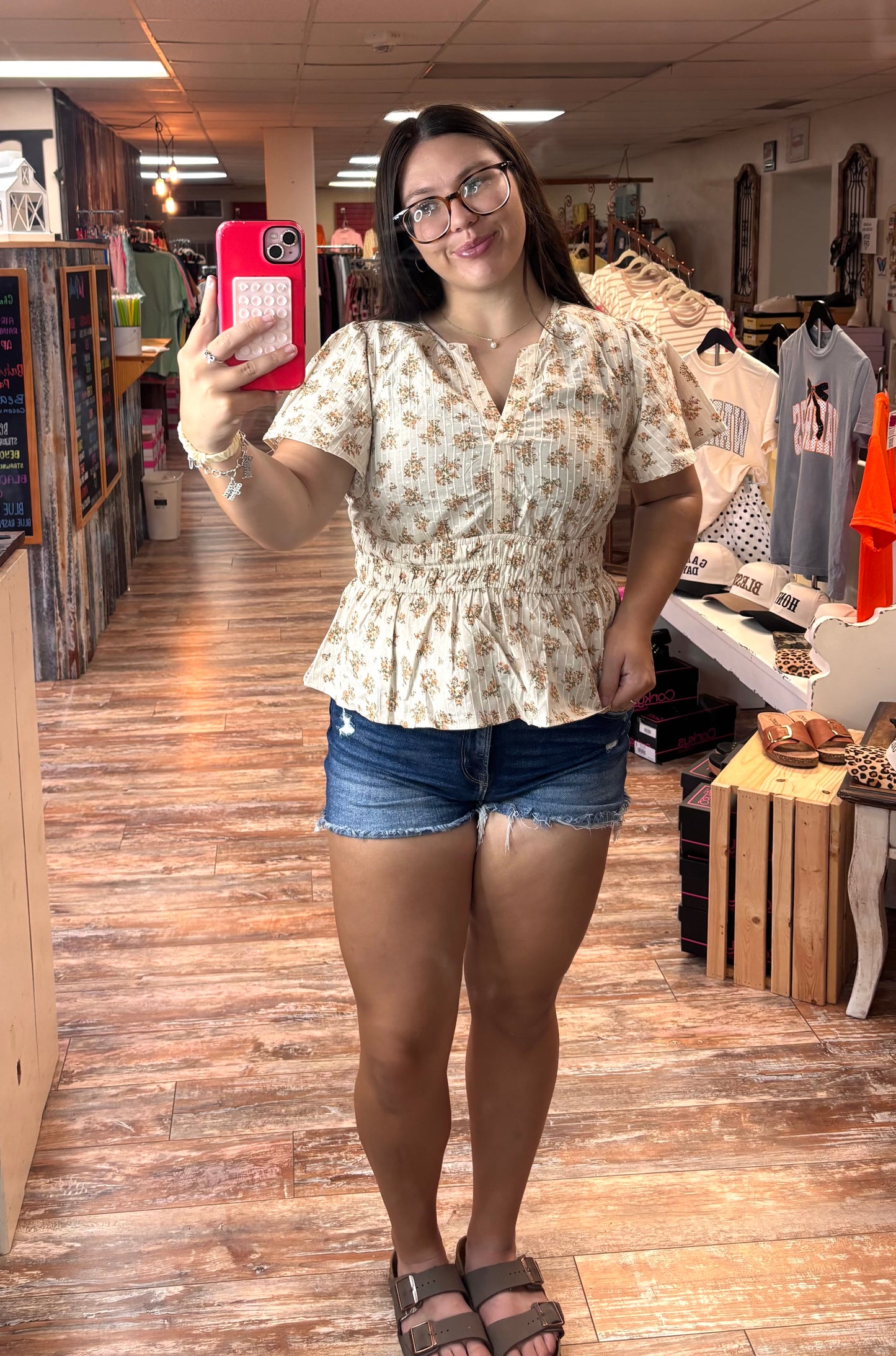 Floral Split Neck Short Sleeve Top
