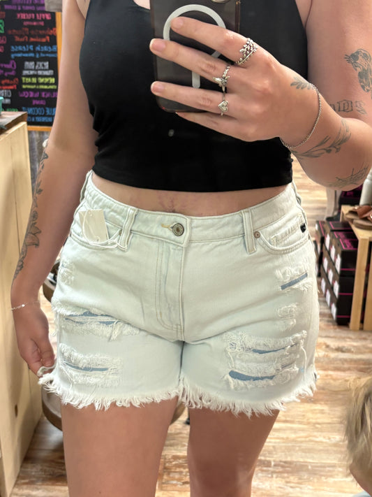 Kancan Light Wash High Rise Denim Shorts