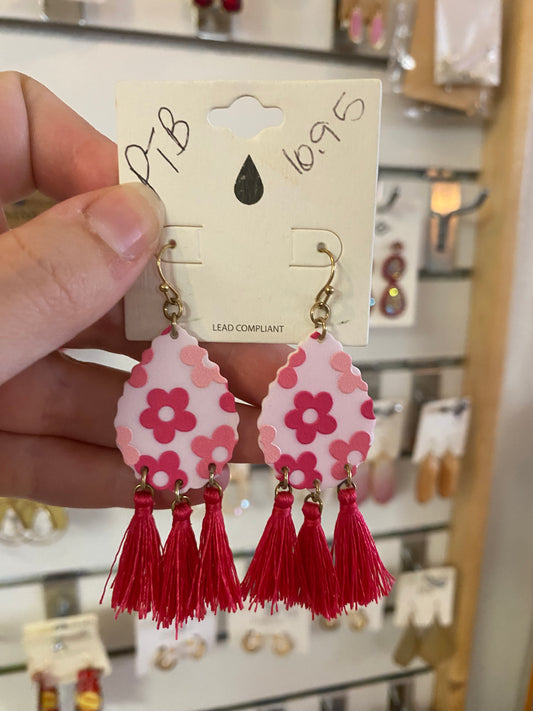 Pink Flower Teardrop Earrings