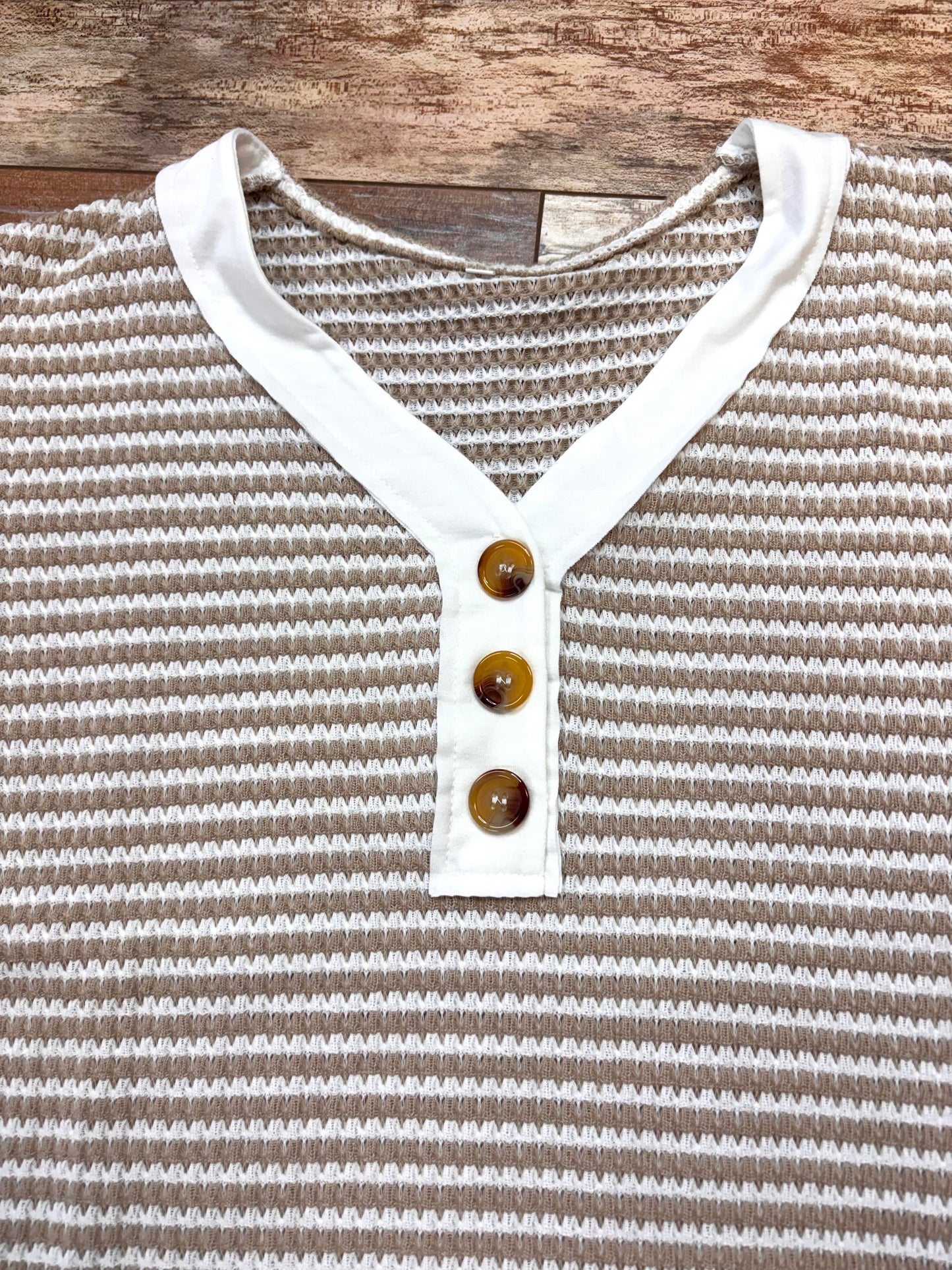 Striped Waffle Knit Long Sleeve Top