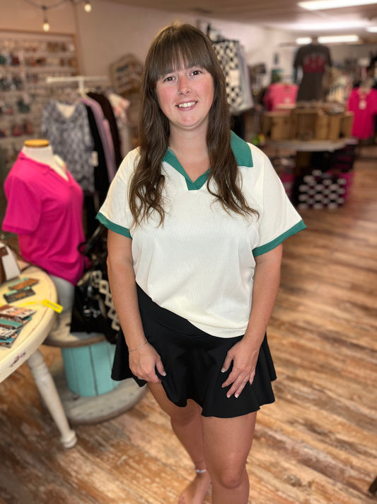 Green/Ivory Textured Polo Top