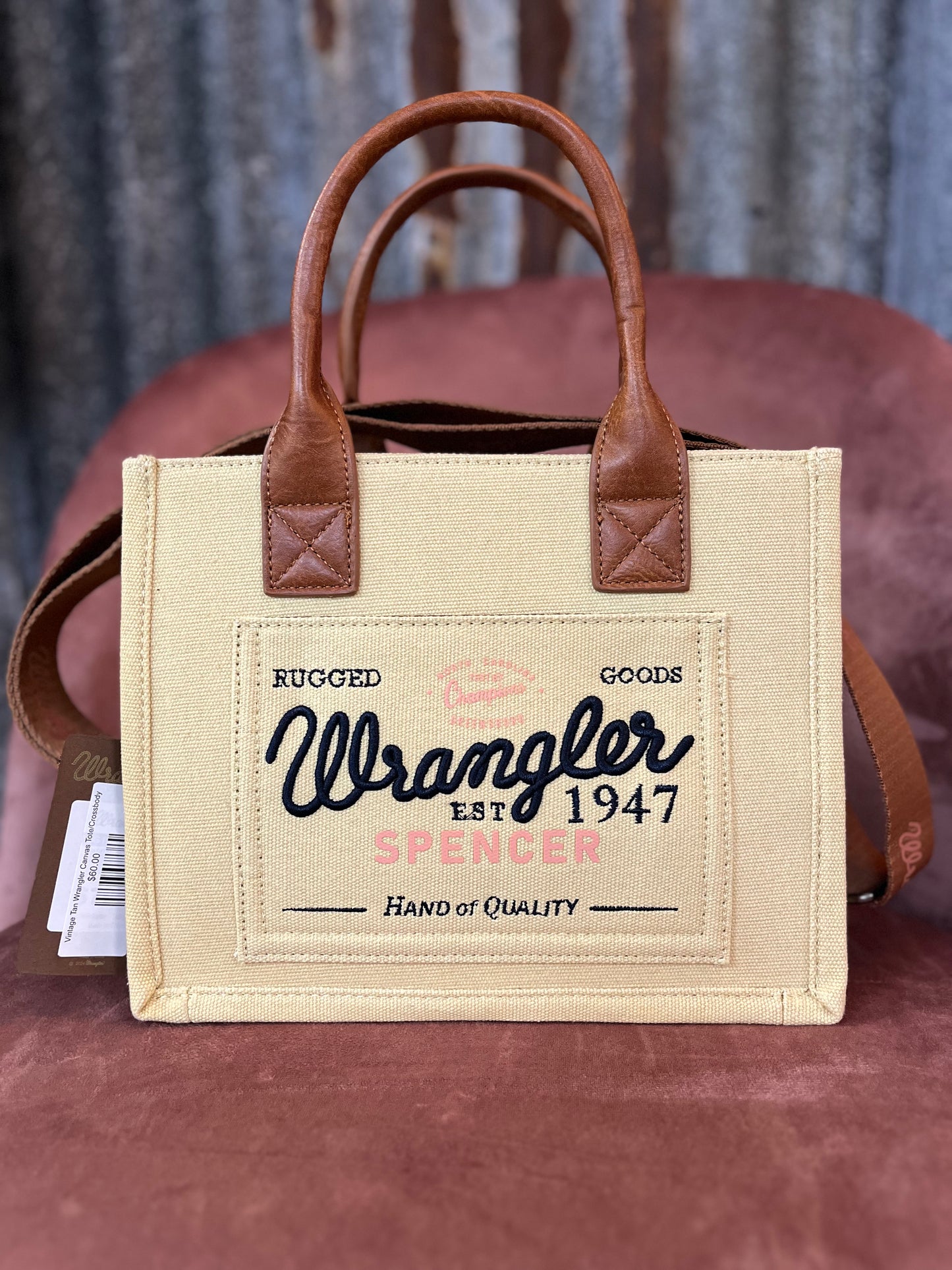 Vintage Tan Wrangler Canvas Tote/Crossbody