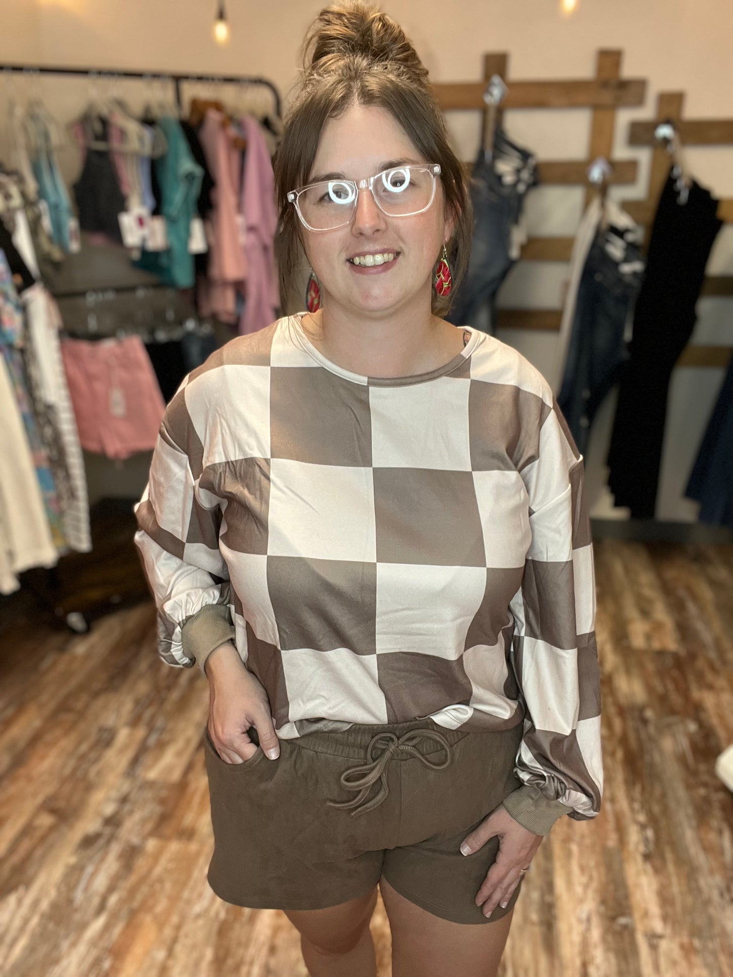 Brown Checkered Lounge Wear Set