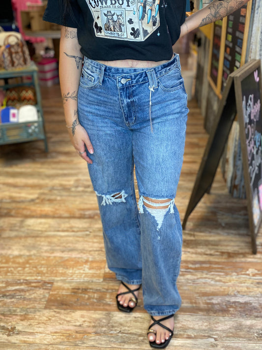 Kancan High Rise 90s Criss Cross Straight Jeans