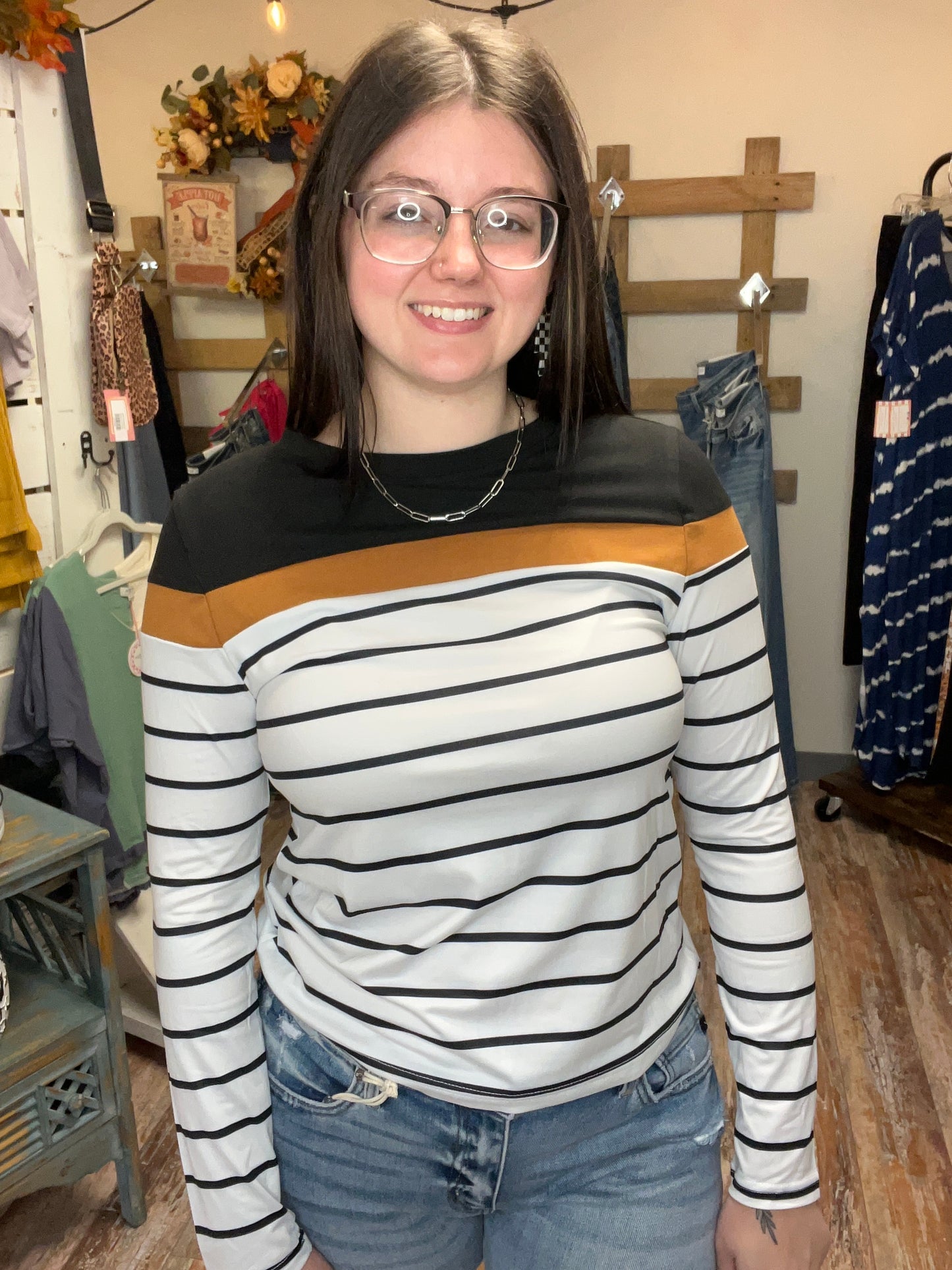 Striped Crewneck Long Sleeve Top