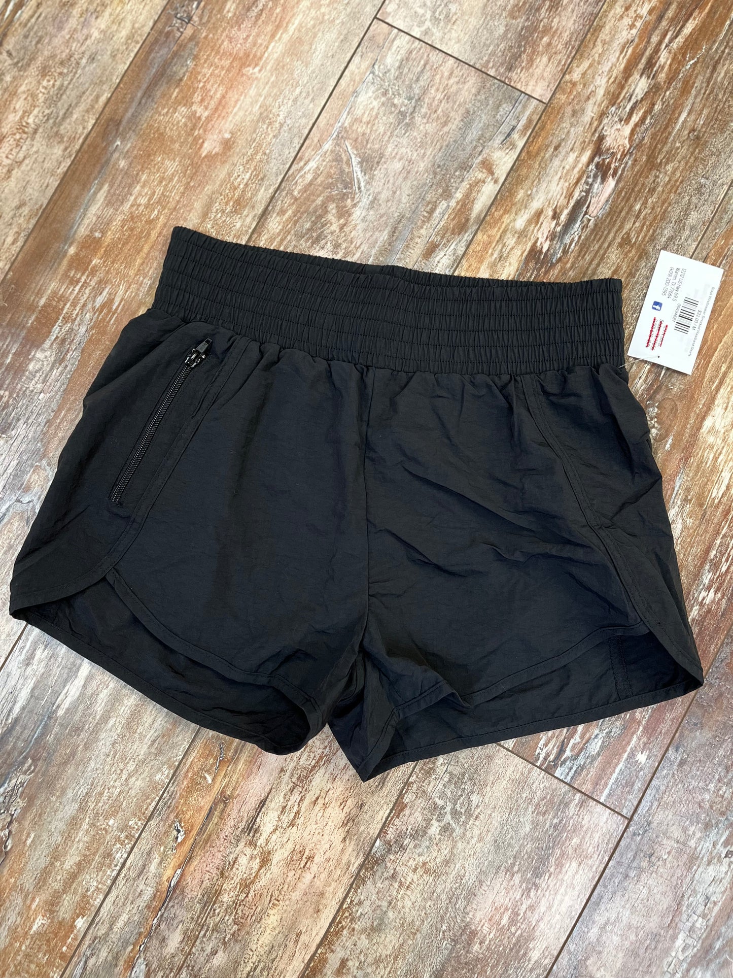 Black Windbreaker Smocked Waistband Shorts