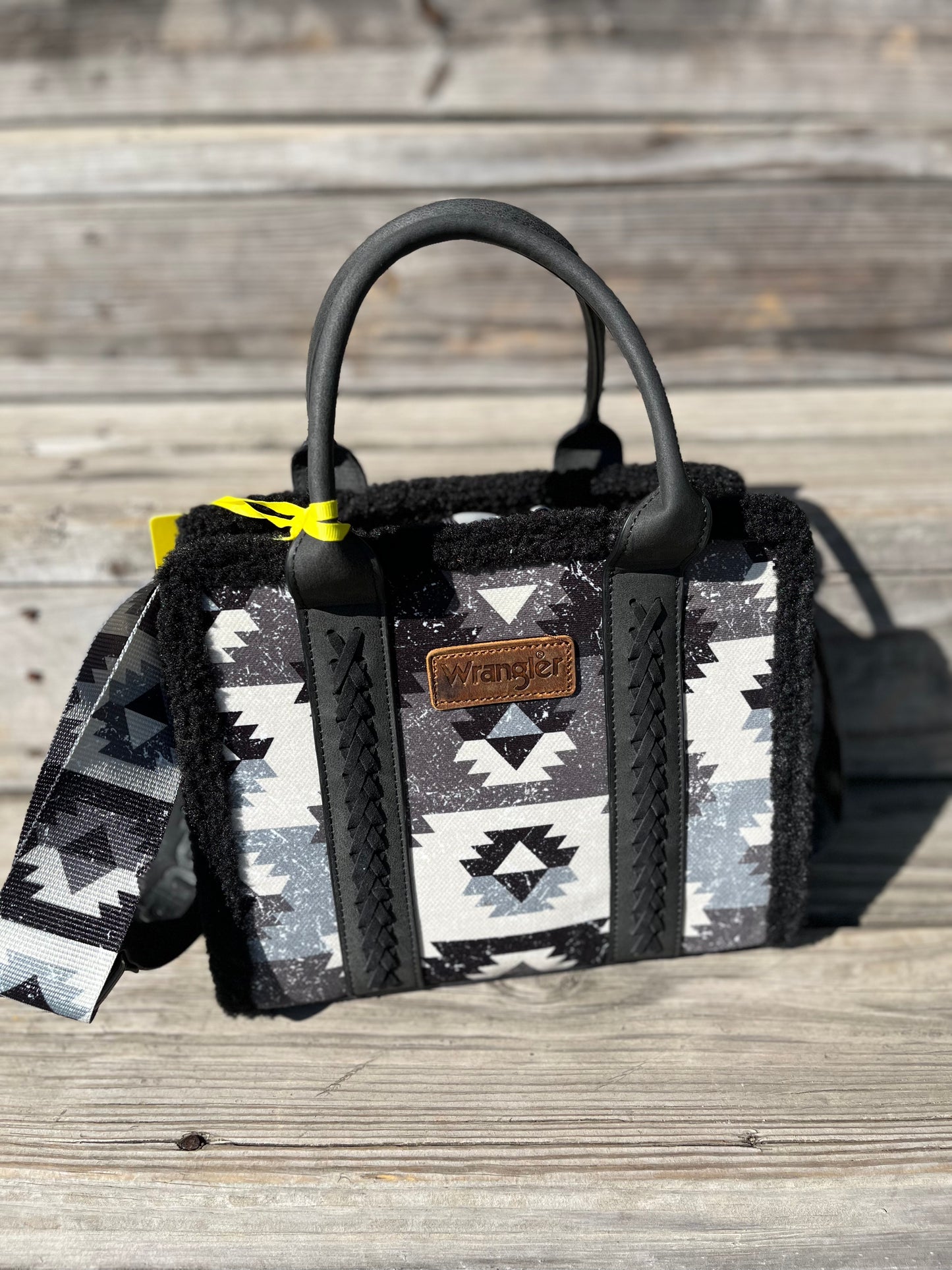 Wrangler Black Sherpa Southwestern Print Small Canvas Tote