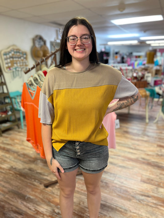 Ginger Color Block Ribbed Top