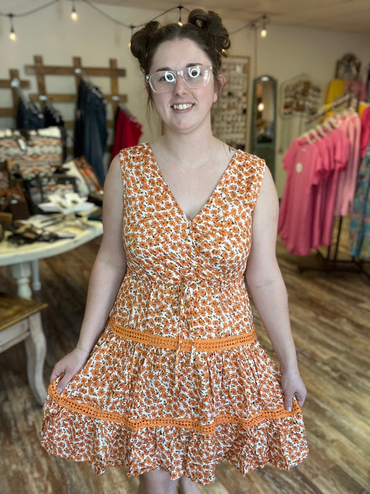 Umgee Orange Floral Print Woven Dress