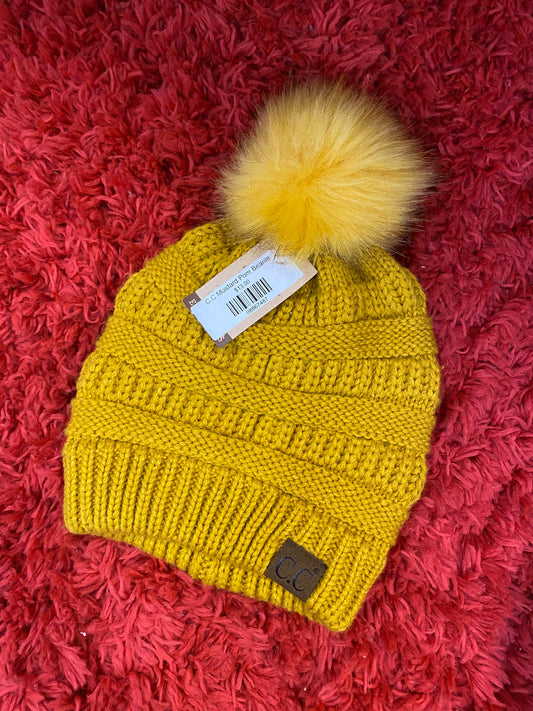 C.C Mustard Pom Beanie