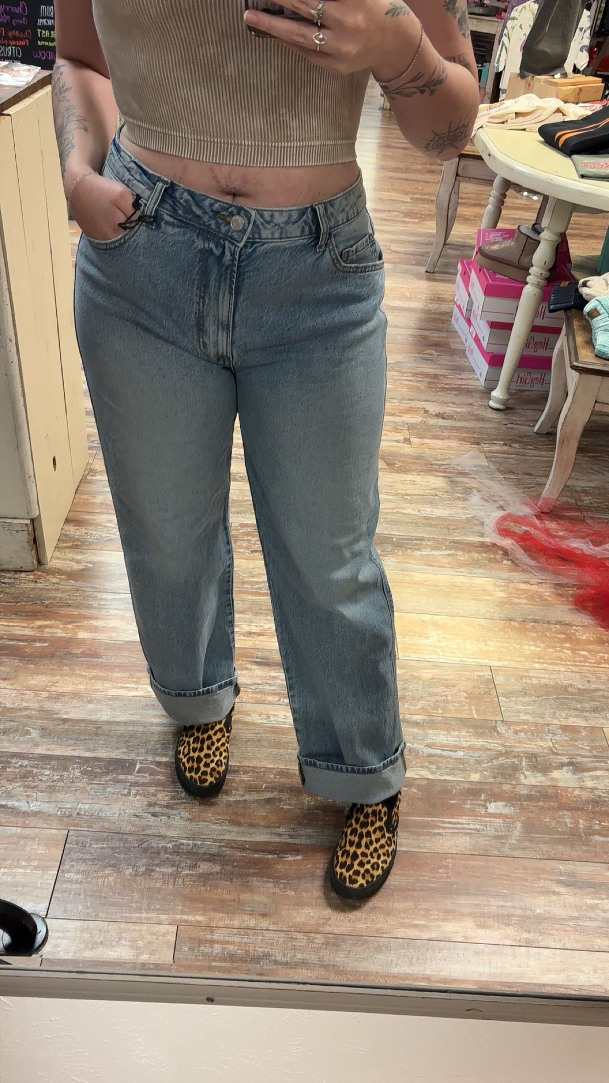 Zenana High Rise Cuffed Wide Leg Jeans