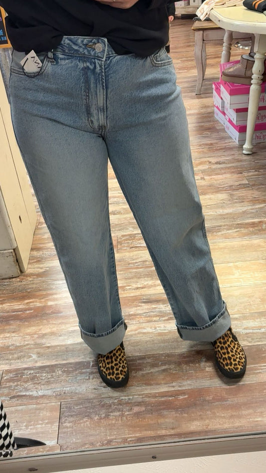 Zenana High Rise Cuffed Wide Leg Jeans