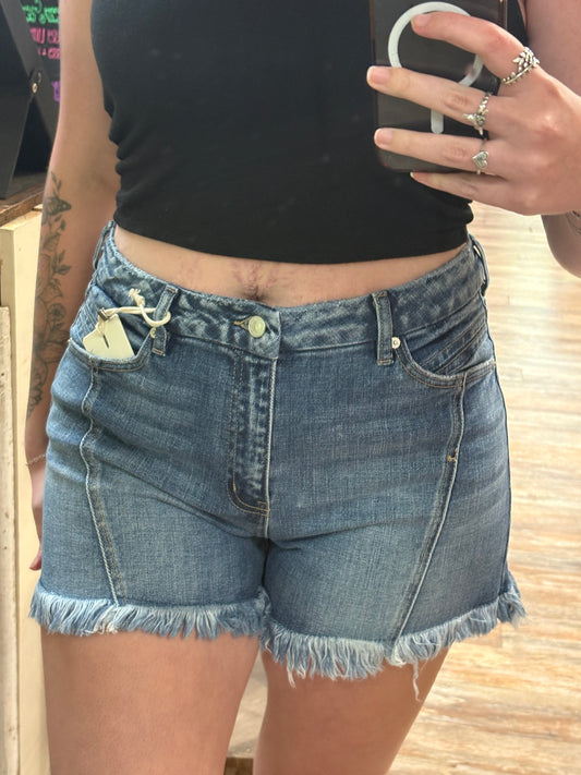 Kancan High Rise Medium Wash Jean Shorts