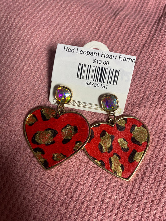 Red Leopard Heart Earrings