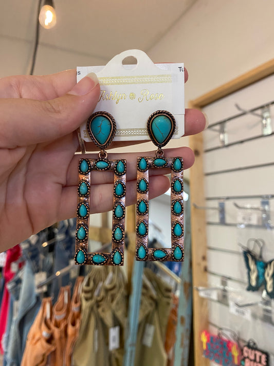 Turquoise And Copper Rectangle Earrings
