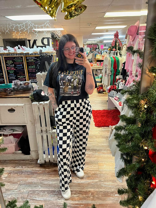 Checkered Print High Waist Wide Leg Pants