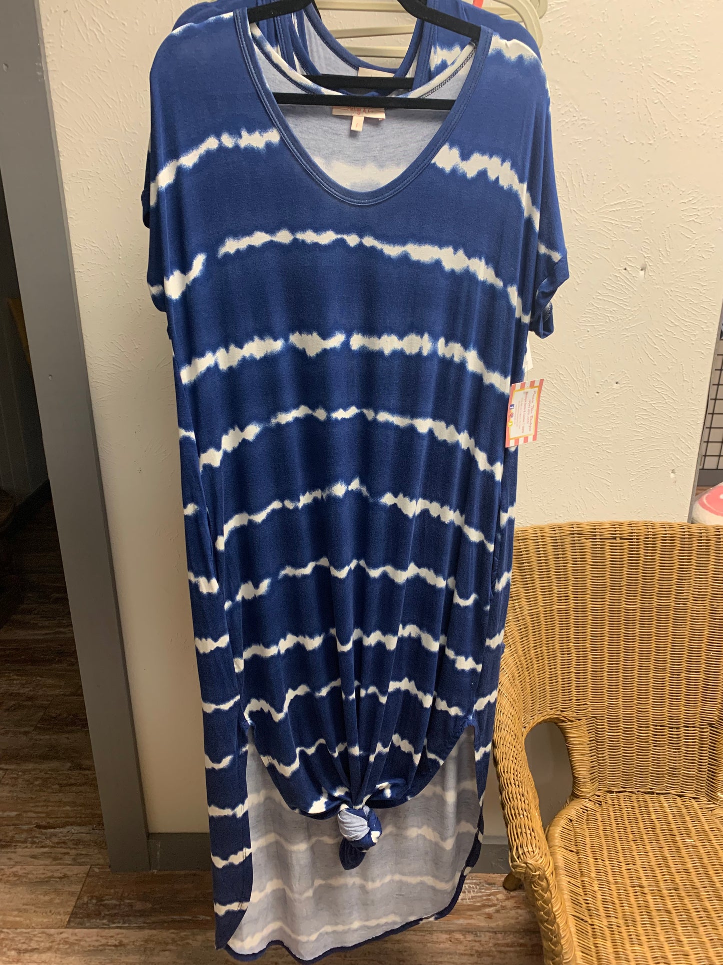 Navy Tie dye Stripe V-Neck Maxi Dress
