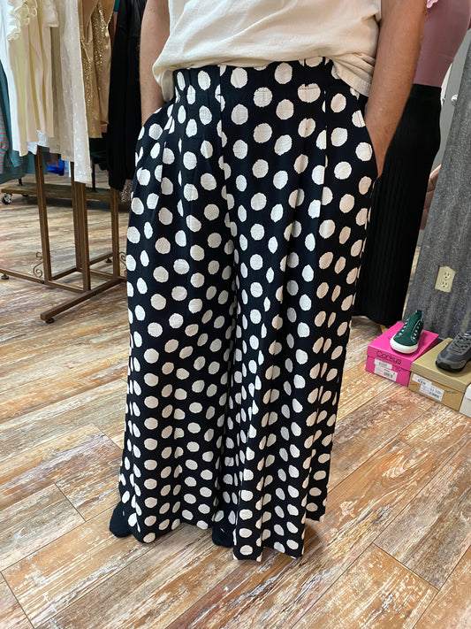 Black Polka Dot Wide Leg Pants