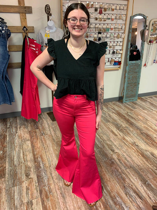 Hot Pink High Rise Flare Pants