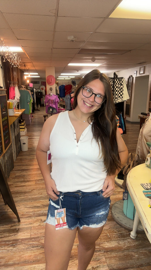 Ribbed White Tank Top