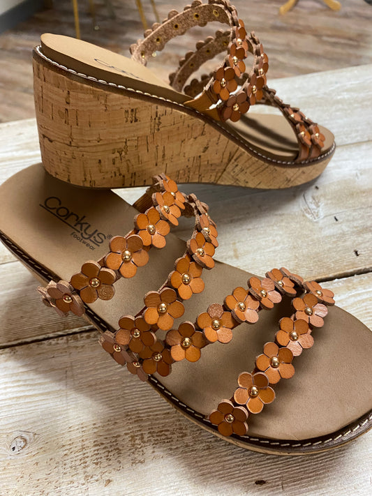 Let's Be Friends Cognac Wedge