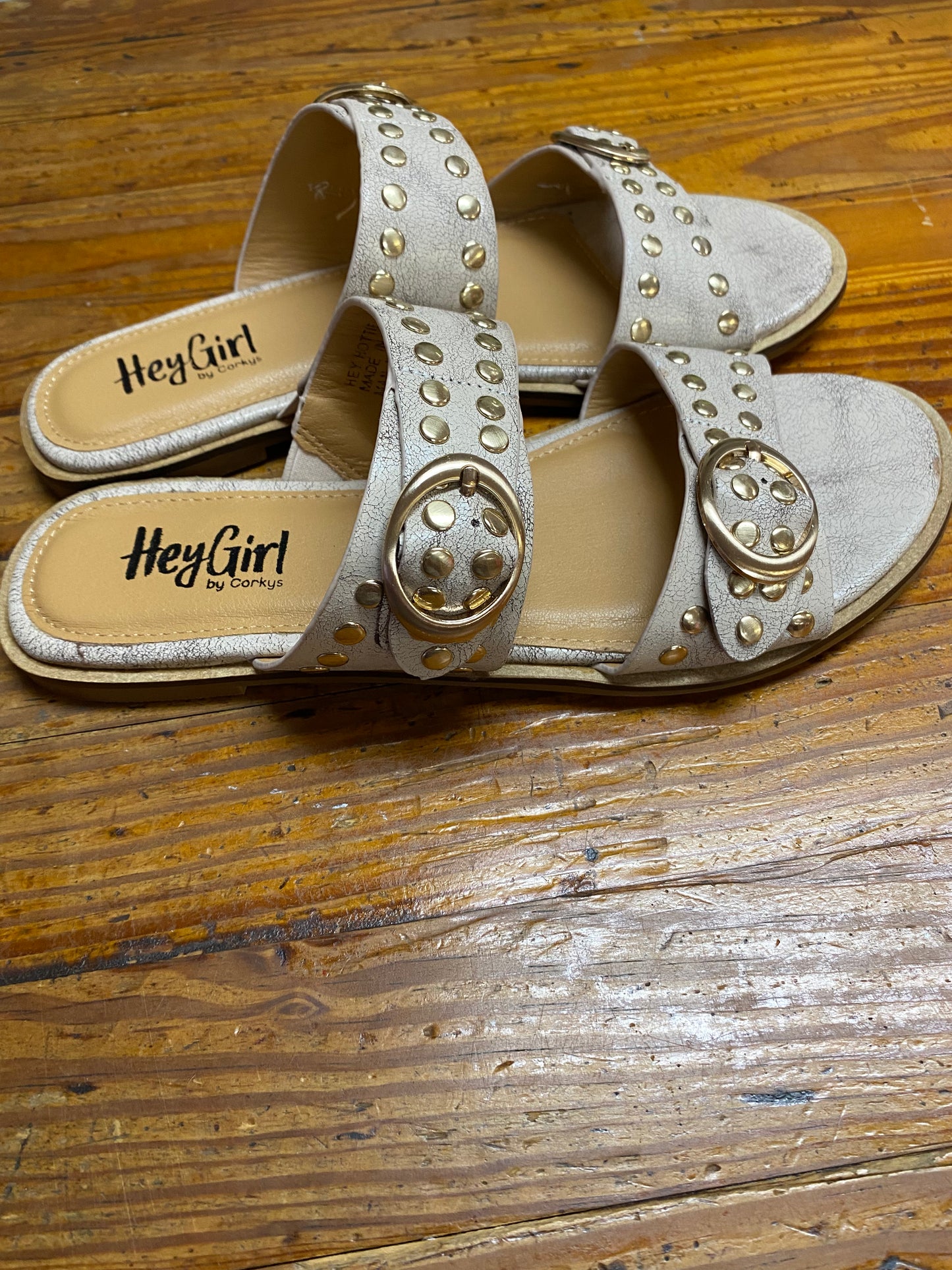 Hey Hottie Cream Crackle Two Strap Sandal
