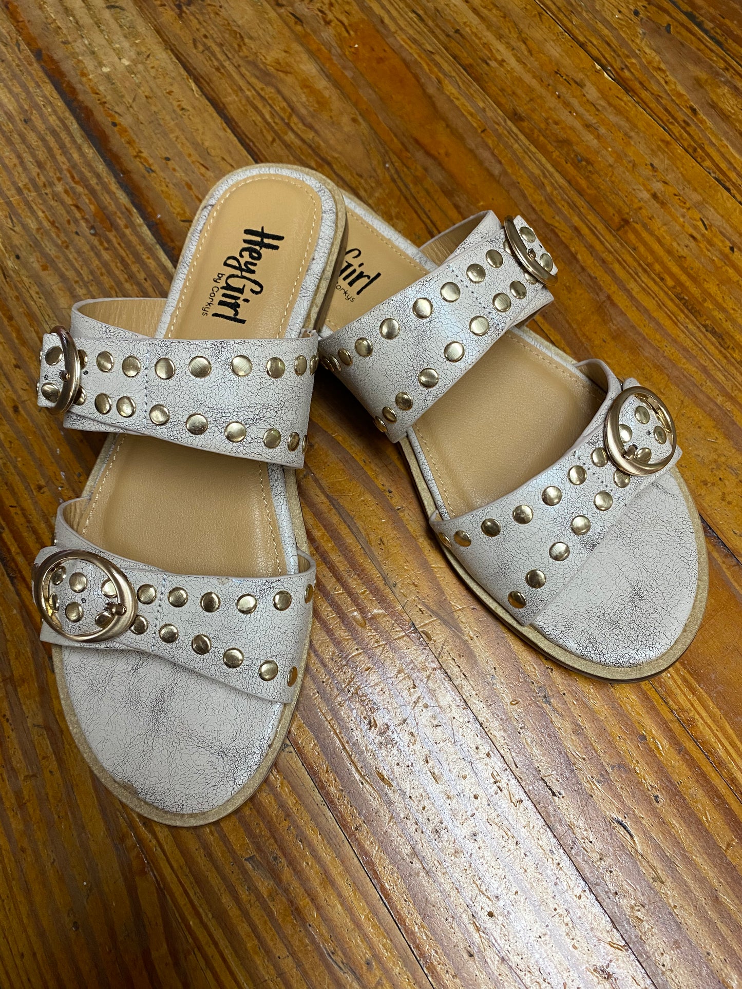 Hey Hottie Cream Crackle Two Strap Sandal