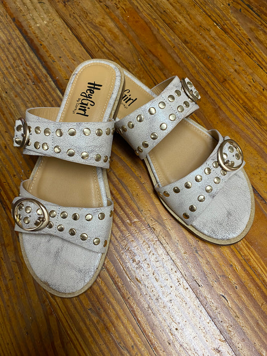 Hey Hottie Cream Crackle Two Strap Sandal
