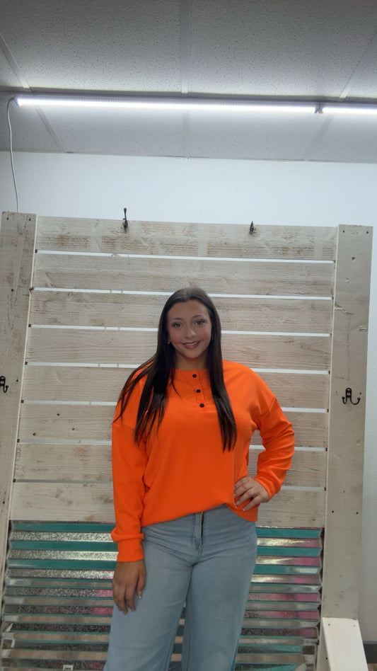Orange Waffle Knit Thermal Top