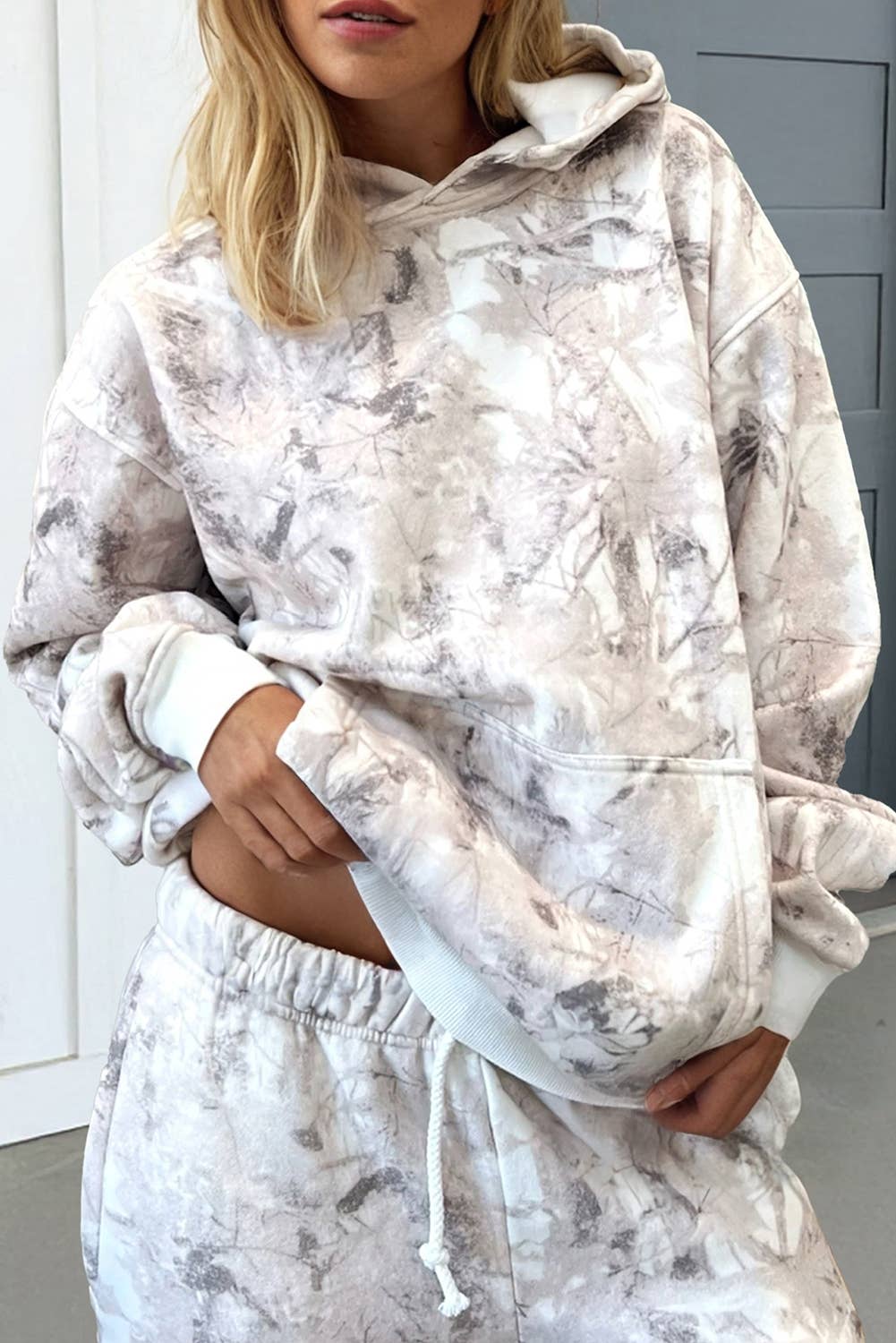 Abstract Camo Baggy Pullover Drawstring Pants Set