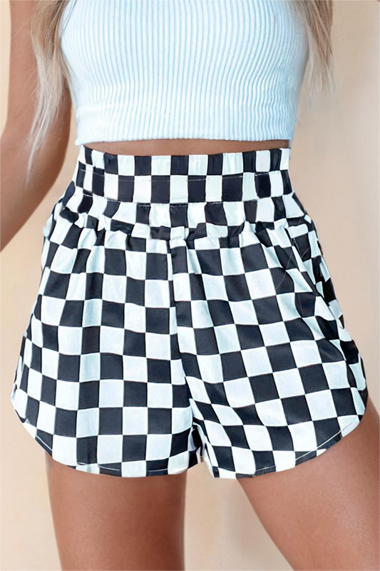 Checkered Print High Waist Casual Shorts