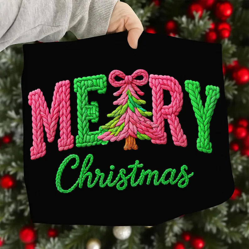 Faux Yarn Merry Christmas Tee Or Pullover