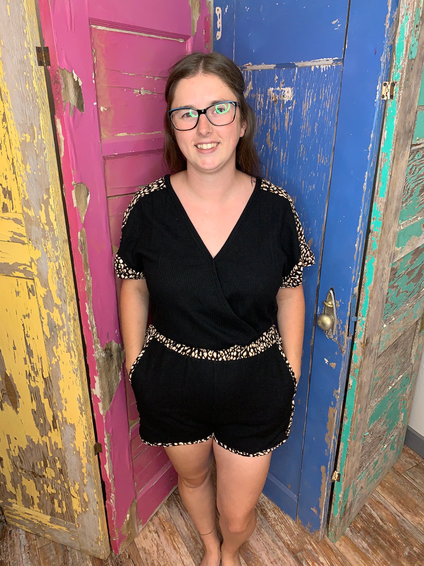 Umgee Waffle Knit Romper With Pockets