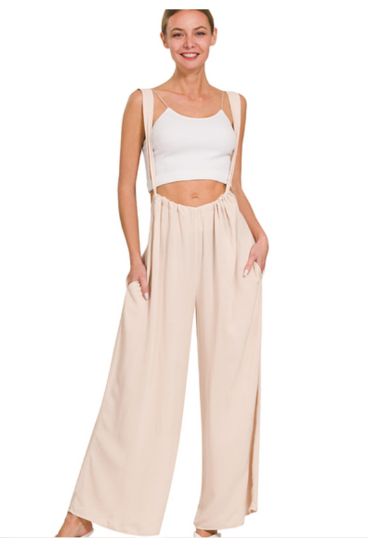 Woven Tie Back Suspender Jumpsuit With Pockets