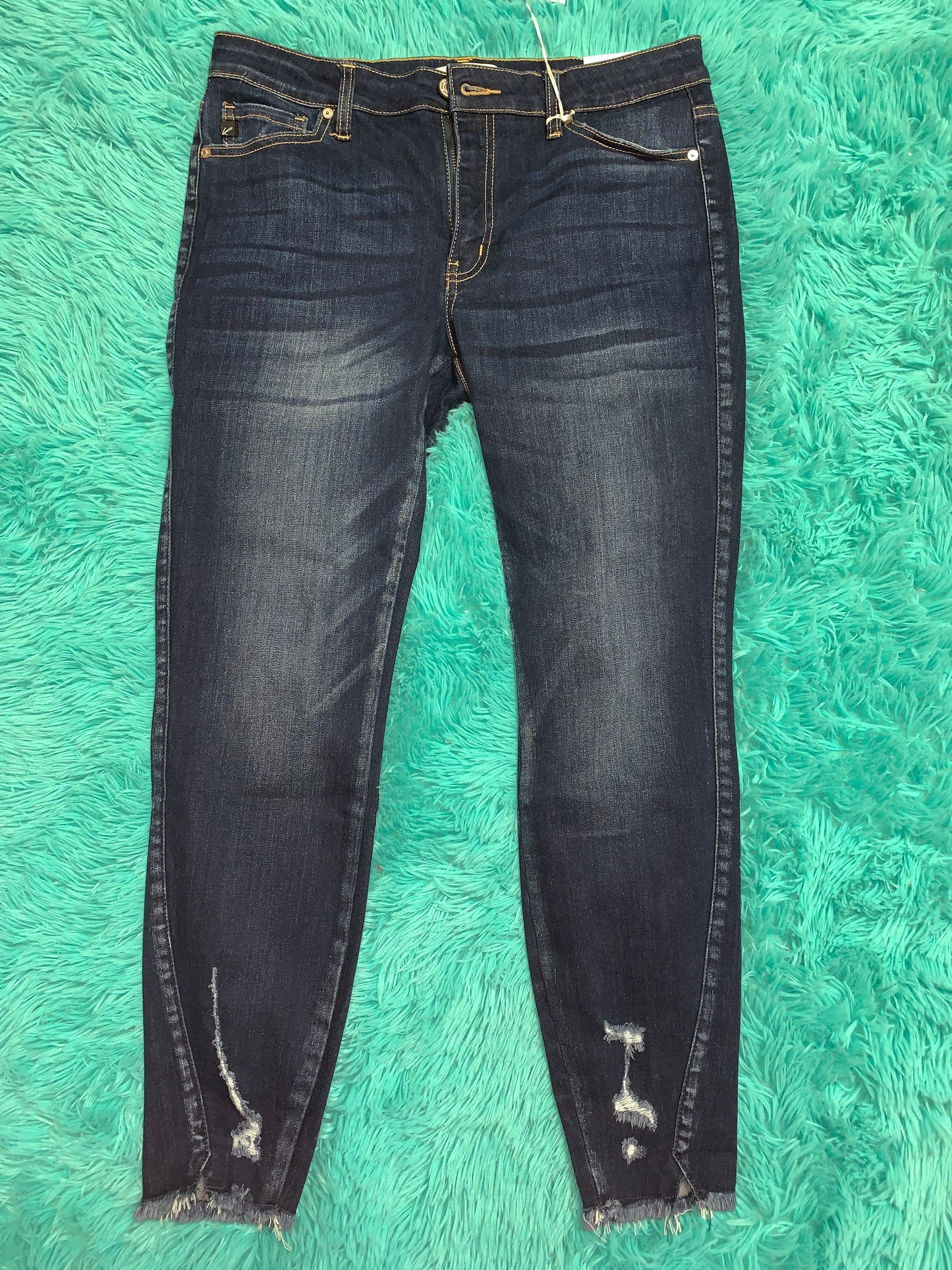 Kancan Dark Wash Mid Rised Frayed Hem Ankle Skinny Jeans