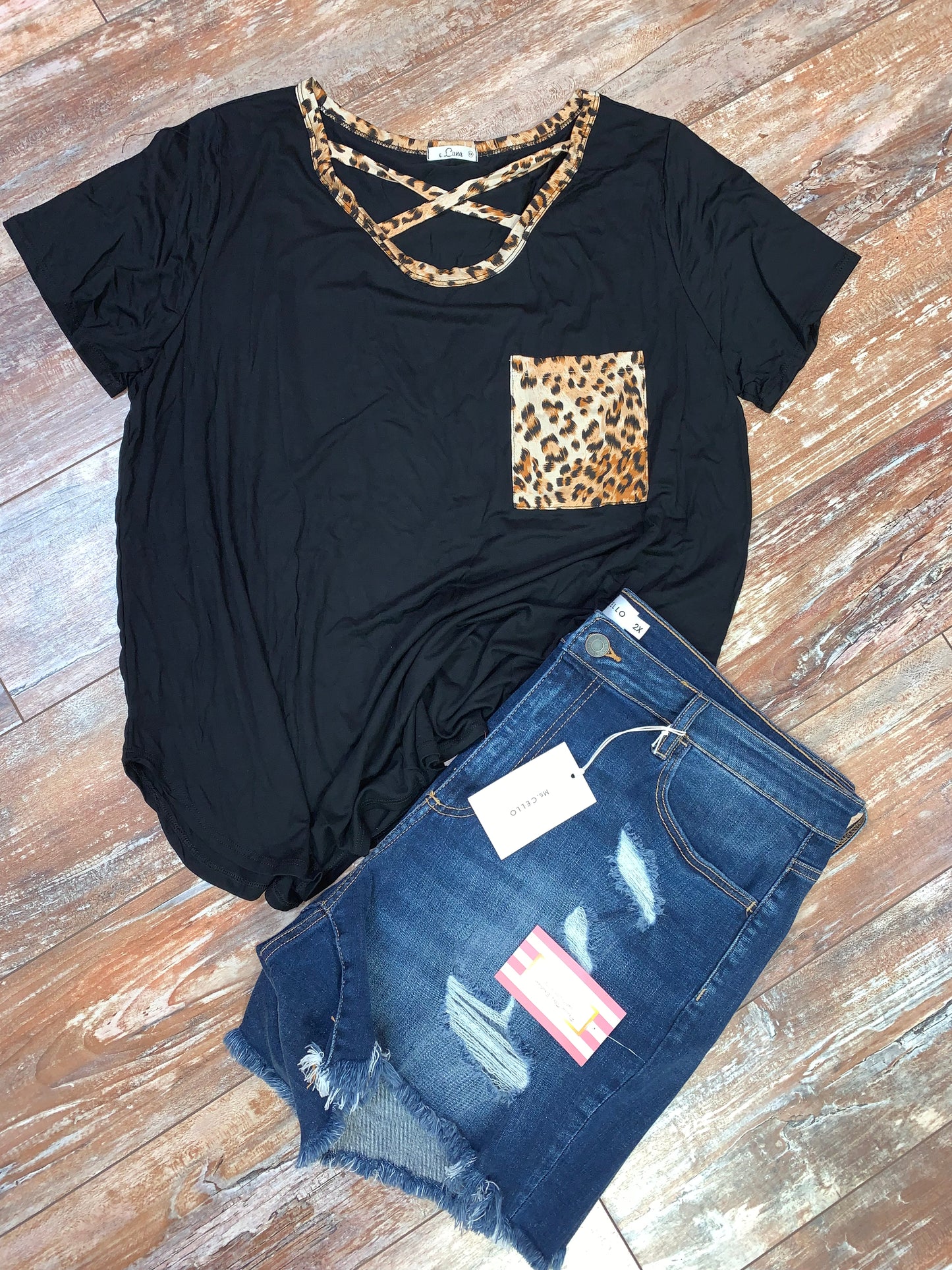 Plus Leopard Lace V-Neck Top